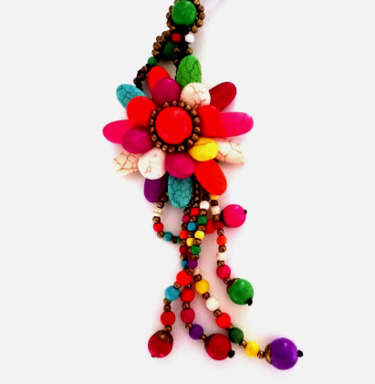 necklace ornate colourful long chain length 30 inches total